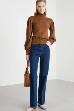 Maglia dolcevita con maniche ampie - Marrone