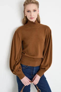 Maglia dolcevita con maniche ampie - Marrone