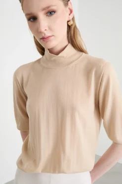 Maglia dolcevita con maniche tre quarti - Beige