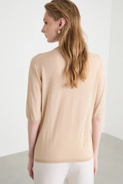 Maglia dolcevita con maniche tre quarti - Beige