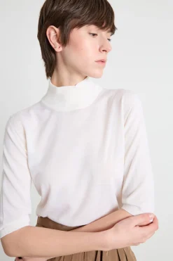 Maglia dolcevita con maniche tre quarti - Bianco