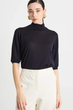 Maglia dolcevita con maniche tre quarti - Blu Notte