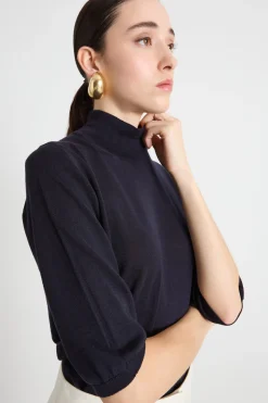 Maglia dolcevita con maniche tre quarti - Blu Notte