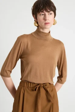 Maglia dolcevita con maniche tre quarti - Cammello