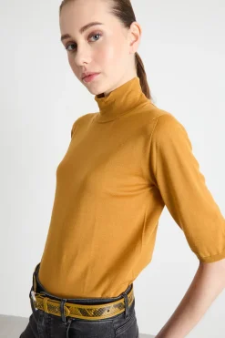 Maglia dolcevita con maniche tre quarti - Giallo