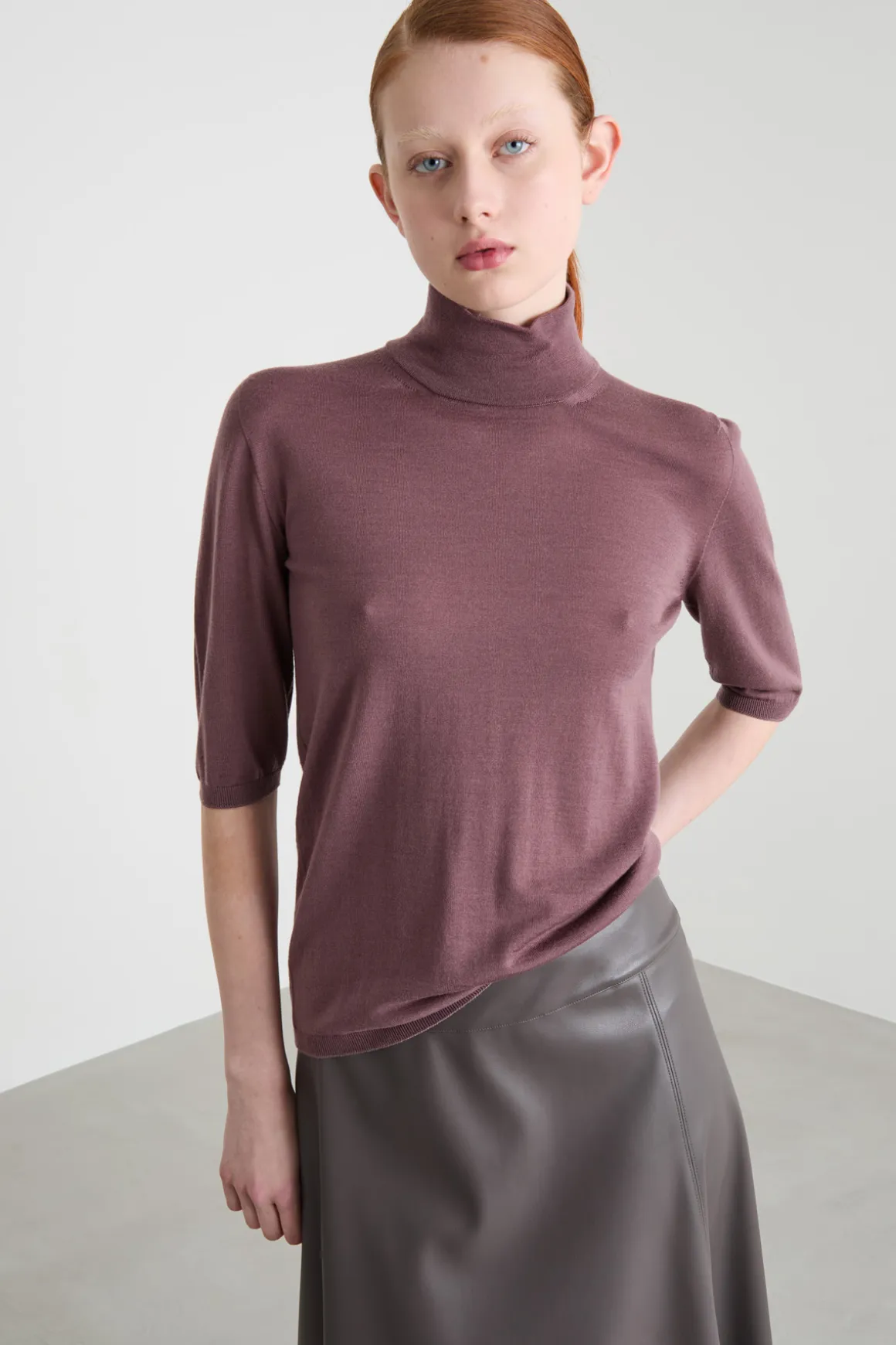 Maglia dolcevita con maniche tre quarti - Lilla Scuro