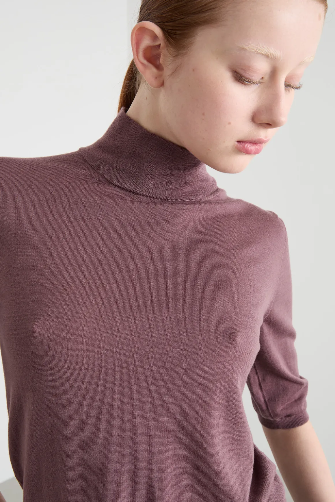 Maglia dolcevita con maniche tre quarti - Lilla Scuro