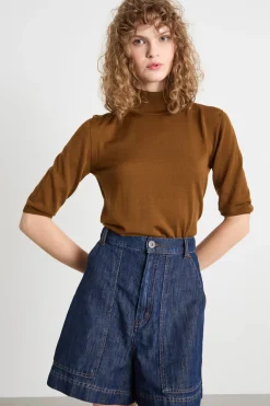 Maglia dolcevita con maniche tre quarti - Marrone
