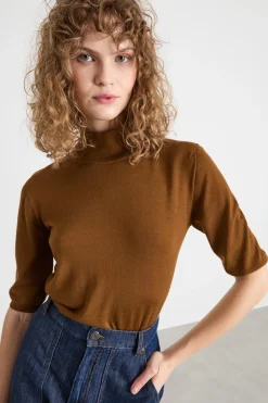 Maglia dolcevita con maniche tre quarti - Marrone