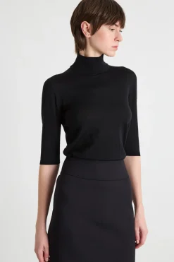 Maglia dolcevita con maniche tre quarti - Nero