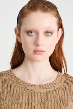 Maglia dritta con profili a costine - Cammello