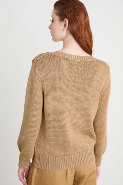 Maglia dritta con profili a costine - Cammello