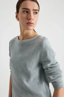 Maglia dritta con scollo a barchetta - Azzurro