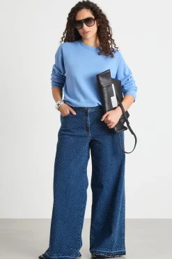 Maglia dritta con scollo tondo - Azzurro