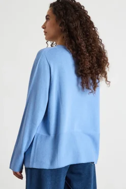 Maglia dritta con scollo tondo - Azzurro