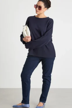 Maglia dritta con scollo tondo - Blu