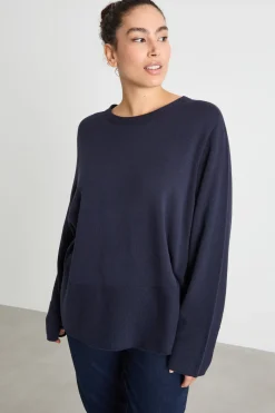 Maglia dritta con scollo tondo - Blu