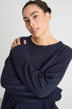 Maglia dritta con scollo tondo - Blu
