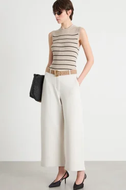 Maglia girocollo aderente senza maniche - Beige Nero