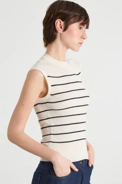Maglia girocollo aderente senza maniche - Bianco Blu