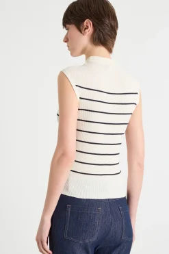 Maglia girocollo aderente senza maniche - Bianco Blu