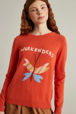 Maglia girocollo con intarsio - Arancione