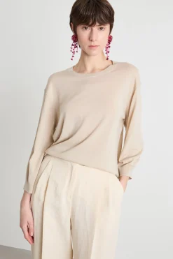 Maglia girocollo con maniche a spalla scesa - Beige