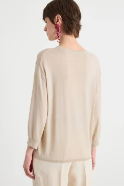 Maglia girocollo con maniche a spalla scesa - Beige