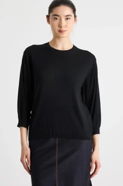 Maglia girocollo con maniche a spalla scesa - Nero