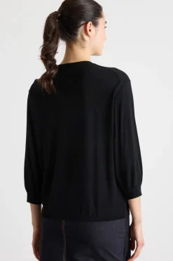 Maglia girocollo con maniche a spalla scesa - Nero