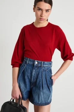 Maglia girocollo con maniche a spalla scesa - Rosso