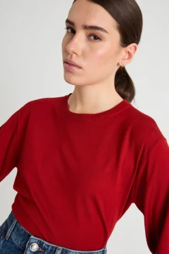 Maglia girocollo con maniche a spalla scesa - Rosso