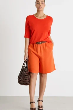 Maglia girocollo con maniche corte - Arancione