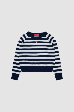 Maglia girocollo con ricamo BAMBINI - Bianco Blu