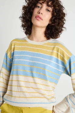 Maglia girocollo dritta - Giallo Beige Azzurro