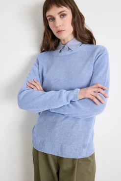 Maglia girocollo in filato rasato - Azzurro