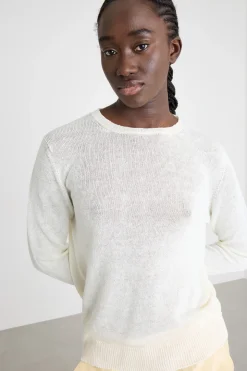 Maglia girocollo in filato rasato - Bianco