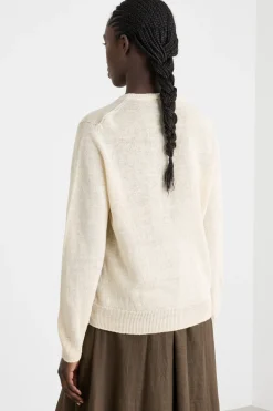 Maglia girocollo in filato rasato - Bianco