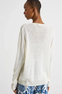Maglia girocollo in filato rasato - Bianco