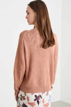 Maglia girocollo in filato rasato - Cammello
