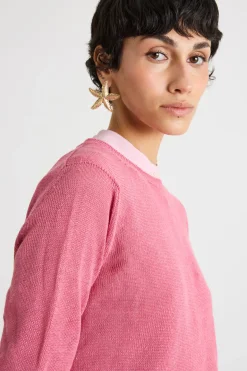 Maglia girocollo in filato rasato - Rosa