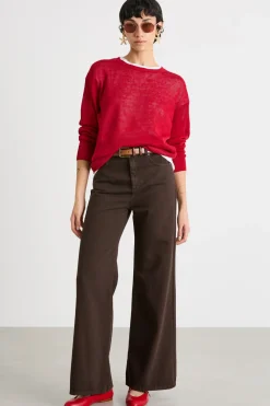 Maglia girocollo in filato rasato - Rosso