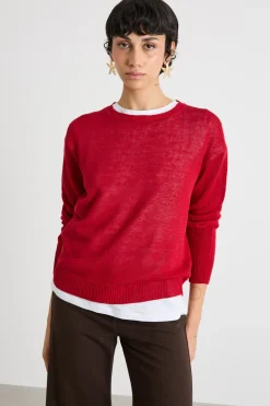 Maglia girocollo in filato rasato - Rosso