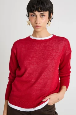 Maglia girocollo in filato rasato - Rosso