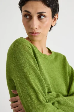 Maglia girocollo in filato rasato - Verde