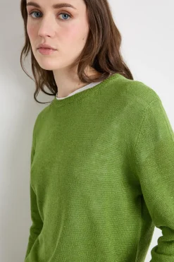 Maglia girocollo in filato rasato - Verde
