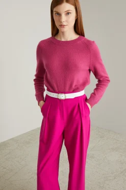 Maglia girocollo in puro cashmere - Fuxia