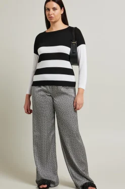Maglia girocollo in viscosa crépe - Nero Bianco