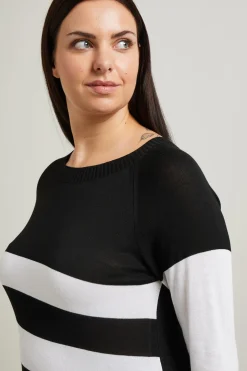 Maglia girocollo in viscosa crépe - Nero Bianco