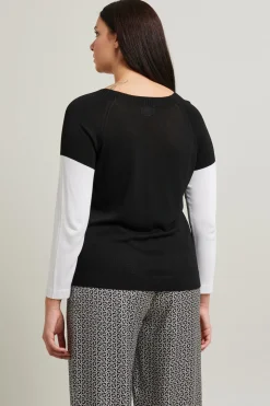 Maglia girocollo in viscosa crépe - Nero Bianco
